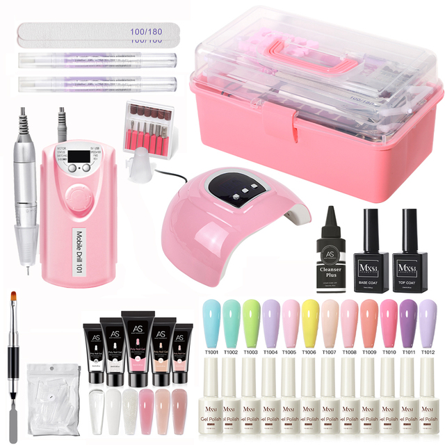 Nail Paint Gel Kit With LED Nail Light Dryer Nail Drill Machine Poly Nail Extension Gel Varnish Kit Soak Off Polish Manicure Kit