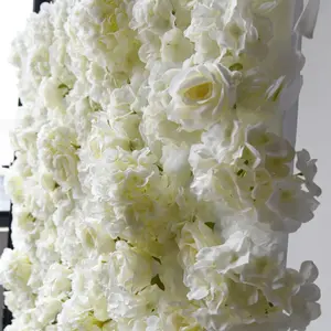 Customizable White Roll Up Cloth Flower Wall Wedding Decor Artificial Silk Rose Flower Panel Backdrop Flower Wall