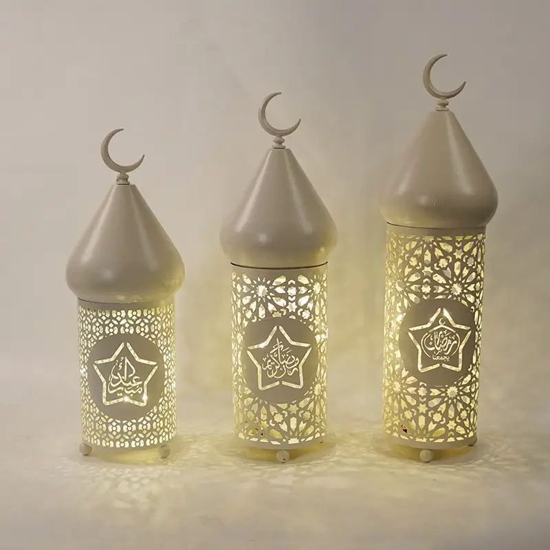 2024 eid muslim goldene weiße farbe muslimisches festival Led dekorativ metall ramadan mond sterne dekoration schmücken haus licht dekoration