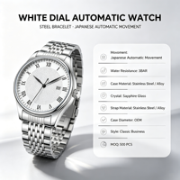 Montre de luxe pour homme à mouvement mécanique OEM personnalisé, boîtier en alliage, étanche 3 ATM, phase de lune, montre-bracelet d'affaires, vente en gros usine