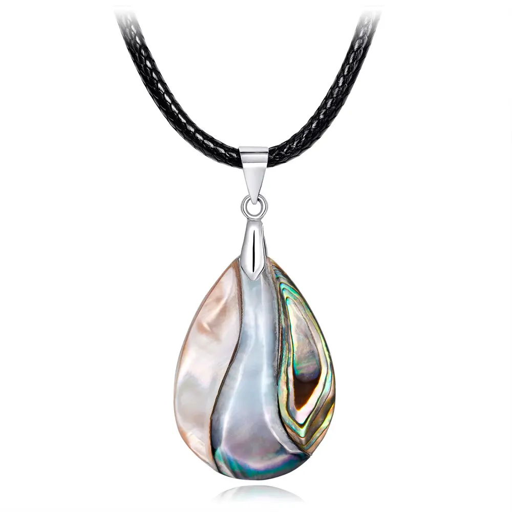 New Zealand Abalone MOP Shell Alloy Teardrop Pendant Bead Natural Gem Water Drop Paua Necklace Women Men Reiki Jewelry