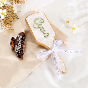 LOGO personalizzato durevole pettine per capelli in acetato modello rosa con manico in bambù per massaggio al cuoio capelluto spazzola per capelli - Product Image 4