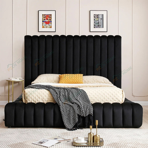 Cama <span class=keywords><strong>King</strong></span> Size de Lujo Ligero con Diseño de Costuras Negras, Mueble Moderno para Dormitorio, Estructura de Cama de Madera Tapizada con Almacenamiento, Estilo Alemán - Product Image 1