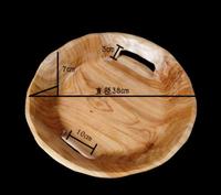 Dia 15 po/38cm Fourniture directe d'usine bol en bois racine en bois sculpté personnalisé Plateau de service en bois de racine de fruits avec poignées
