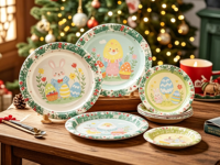 Assiettes en papier jetables imprimées écologiques OEM/ODM de 7/9 pouces, assiettes en papier compostables pour les fêtes