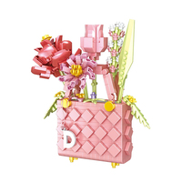 Panier de fleurs pour filles, ornement créatif en forme de rose, modèle de bouquet, ensemble de briques nano, blocs de construction, jouets éducatifs pour enfants