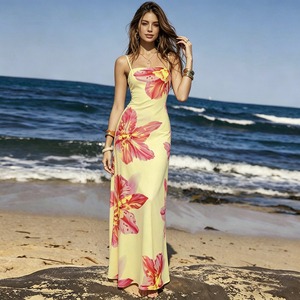 Sweet Natural Vacation Floral Backless Tie-<b>Up</b> Spaghetti Strap Maxi Dress Summer <b>Open</b> Back Lace-<b>Up</b> Camisole Dress for Women - Product Image 4