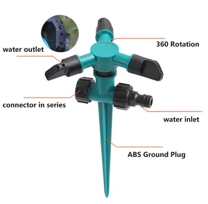 DD1319 3 Arms Rotate Patio Sprinkler Lawn Irrigation Roof Cooling Automatic 360 Rotation Ground Plug Water Spray Sprinklers
