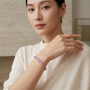 Pink Moissanite Tennis <b>Bracelet</b>, Rhodium Plated S925 Silver, Valentine's Day Mother's Day Gift, 17cm - Product Image 4