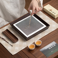Plateau à thé en bois de bambou et alliage, style moderne et minimaliste, en bois massif, pour infusion à sec, simple, avec fonction de rétention d'eau, table à thé de bureau, ensemble de thé Kung Fu