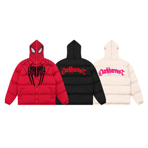 Veste matelassée d'hiver unisexe, grande taille, épaisse, tendance, avec logo personnalisé brodé, imperméable, à capuche, fermeture éclair, décontractée pour l'extérieur - Product Image 1