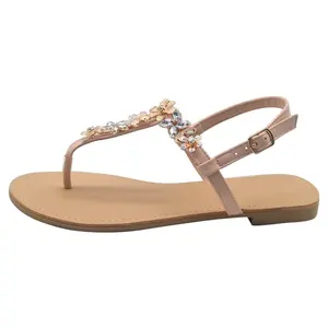 Fast shipping IN STOCK hot sell sandalias planas de verano high quality flat rhinestone chain thong women sandals for lady girl