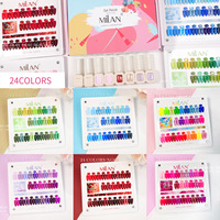 Mini-ensemble de 24 vernis à ongles gel UV, imperméables, effet œil-de-chat, couleur nude, incrustés de diamants, style Morandi Macaron, pour salon