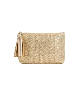 Custom Natural Color Beach MakeアップPouch Straw Pouch Bag