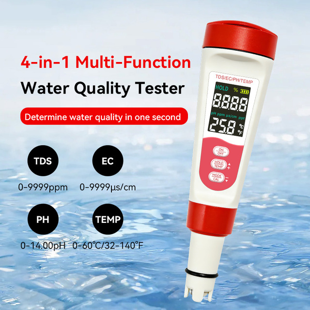 4-in-1 Digital Water Tester: PH, EC, TDS, Temp Meter for Hydroponics, Brewing, Pools, Aquariums