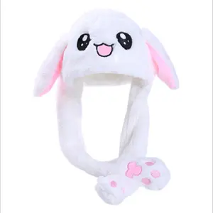 Topi musim dingin mewah untuk anak perempuan, topi kelinci binatang lucu dengan telinga bergerak dengan boneka Cosplay menyala LED, topi pesta mewah untuk anak perempuan