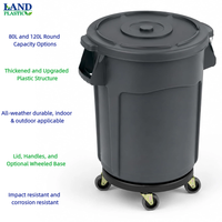 Poubelle en plastique grande capacité résistante à la corrosion 80L 120L, poubelle ronde avec base à roulettes en option et couvercle surélevé