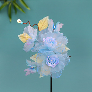 เครื่องประดับศีรษะฮั่นฝูลายดอกไม้ไล่เฉดสีน้ำเงินแบบแฮนด์เมด ดีไซน์ใหม่ปี 2025 พร้อมจัดแต่งทรงผมและเจาะรู - Product Image 4