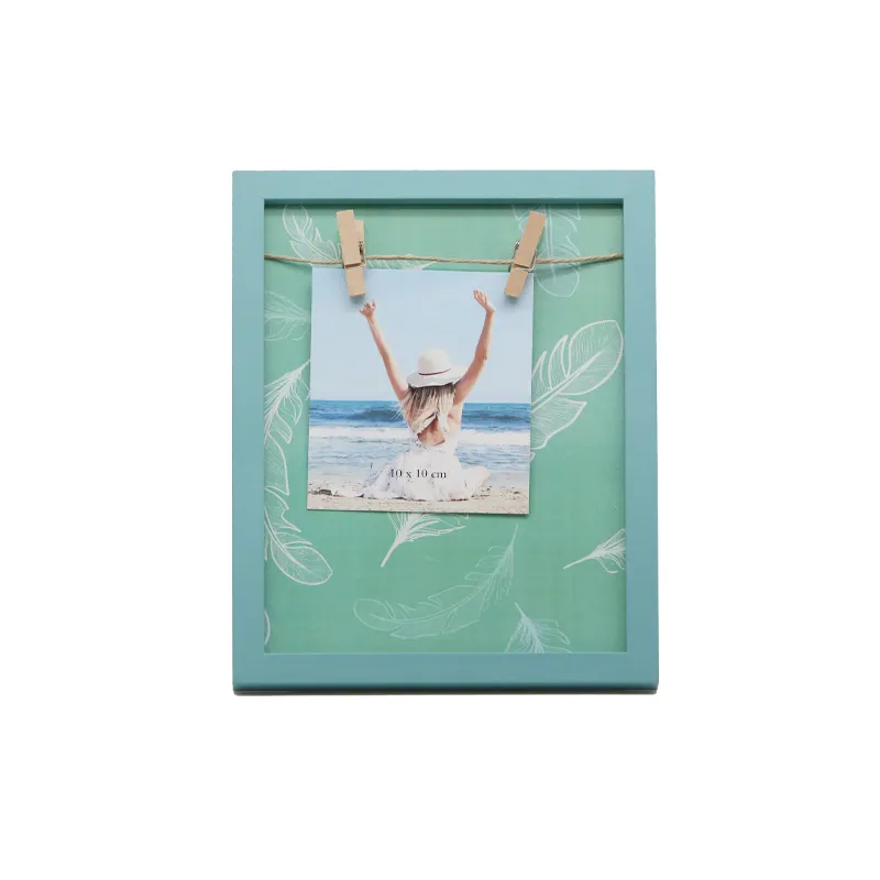 Jinn Home Clip en bois vert Cadre photo Tableau personnalisé avec corde pour suspension murale Cadre photo en bois