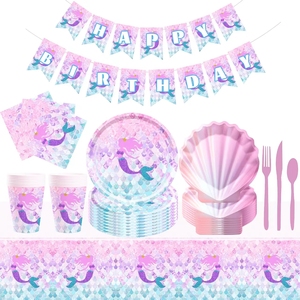 DAMAI - Juego de Vajilla Desechable Personalizado con Diseño de Sirena Rosa, Decoraciones para Fiestas Temáticas del Mar con Forma de Concha para Cumpleaños de Niñas - Product Image 1
