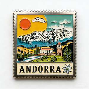 Imán de nevera de recuerdo de invierno para esquí y montañismo, diseño personalizado de paisaje de las <span class=keywords><strong>Dolomitas</strong></span>, imanes metálicos esmaltados. - Product Image 2