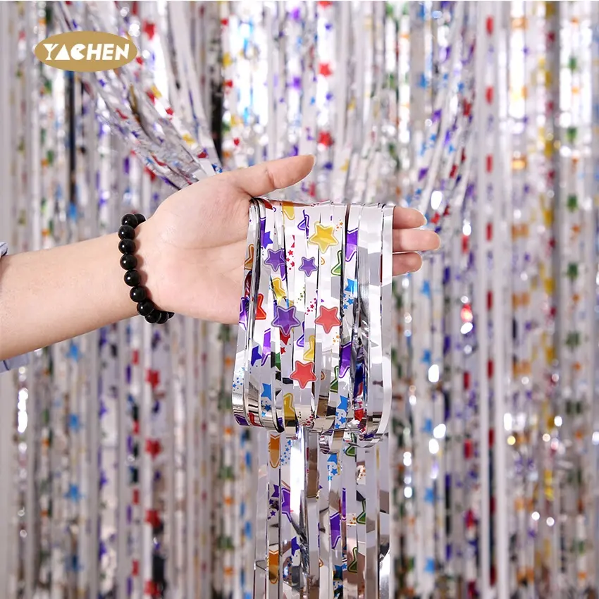 YACHEN Wholesale Silver Foil Fringe Curtain Silver Streamer Backdrop New Years Party Supplies Backdrop Decorations