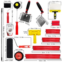 Kit de 14 pièces en acier inoxydable pour raclage et peinture, comprenant 8 racloirs de différentes tailles, 4 rouleaux à mastic et une perche d'extension, pour murs, coins et cloisons sèches