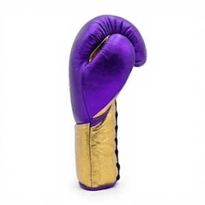 Guantes de Boxeo Color Oro Púrpura con Cordones, Guantes de Sparring Antideslizantes para Entrenamiento en el Gimnasio y Combate - Product Image 3