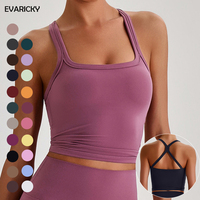EVARICKY Gym Running Cross Back Yoga Sportswear Workout Crop Top Square Neck Yoga Outfits Sleeveless Tank Top for Women Clothes