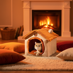 Зимний теплый домик-лежанка для собак из экологичной ткани, для маленьких собак пород типа «Тедди», со съемным чехлом для ручной стирки, наполнитель 100% хлопок. - Product Image 3