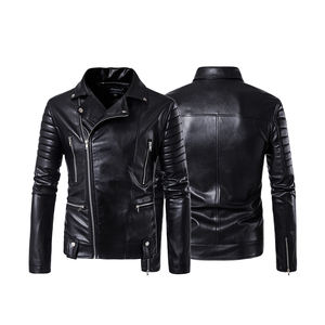 جاكيت رجالي من الجلد بتصميم جديد للدراجات النارية، معطف جلدي رجالي متعدد السحابات - Product Image 2