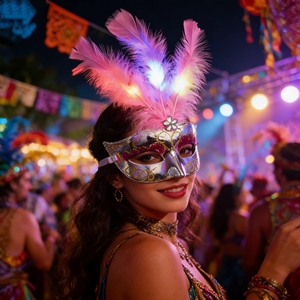 Masque pour les yeux en plumes lumineuses LED pour Halloween, bal masqué, carnaval, fête costumée, décoration réutilisable - Product Image 1