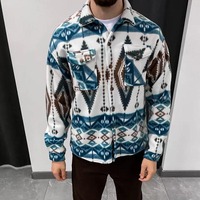 2025 Vintage aztèque Jacquard varsity vestes pour hommes coupe ample automne revers hauts motifs imprimés géométriques avant Logo en gros