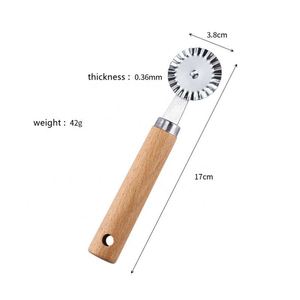 Two-Wheeled Wholesale Wood Stainless Steel Wheel Cheese Slicer Cutter With Wooden Handle Pizza Pastry <b>Roller</b> Knife - Product Image 3