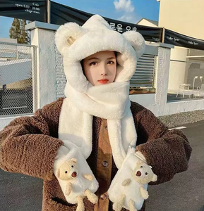 Ensemble trois pièces pour adulte hiver 2025, nouveau, avec bonnet ours, écharpe longue <span class=keywords><strong>et</strong></span> <span class=keywords><strong>gants</strong></span> – Doux, chaud, épais, jacquard, taille ajustable - Product Image 6