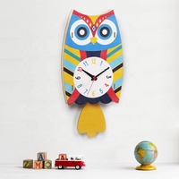 Jam dinding kayu pendulum untuk anak MDF dekorasi kartun hewan burung hantu dengan ekor ayun jam burung hantu kustom