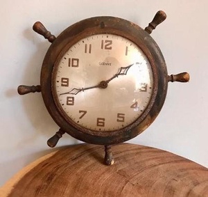 Gilbert Wooden Ship Wheel <b>Clock</b> Analog Quartz Wall <b>Clock</b> Rustic Design Round Shape <b>Battery</b> Powered No Plug Included - Product Image 1