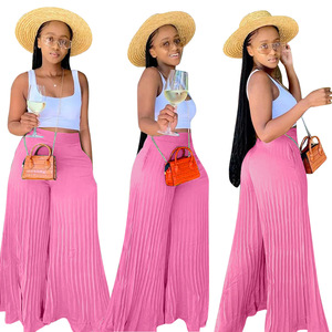 2022 <span class=keywords><strong>pantaloni</strong></span> larghi da <span class=keywords><strong>donna</strong></span> <span class=keywords><strong>pantaloni</strong></span> dritti allentati a pieghe elastici in vita europa vendita calda estate primavera Casual Maxi <span class=keywords><strong>pantaloni</strong></span> lunghi - Product Image 2