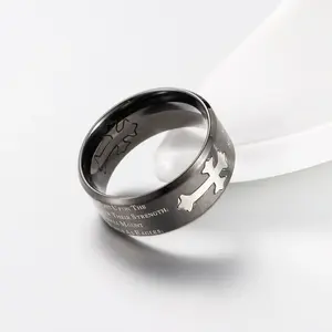 Anillo de Cruz Religioso de Acero Inoxidable Cepillado con Letras de <span class=keywords><strong>Isaías</strong></span> para Hombre y Mujer, Joyería Religiosa Moderna para el Dedo - Product Image 3