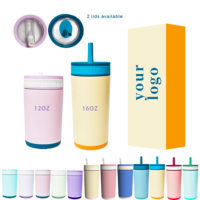 Tumbler Mini Terisolasi 12oz 16oz dengan Tutup Ganda yang Dapat Ditukar, Bagian Dalam SUS304 Hydro Formed dan Bagian Luar SUS201
