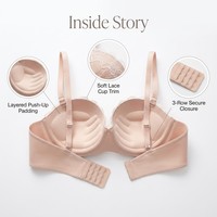 Nouveau Soutien-gorge Push-up 2026 à Motif Pétale de Lotus, Sans Armature, avec Bordure en Dentelle Noire à Rayures, Bretelles Réglables Multi-Aglets, Idéal pour le Quotidien