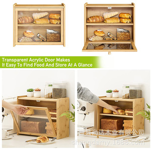 Caja de almacenamiento multifuncional para cocina, caja de almacenamiento de bambú de doble capa, caja para pan, almacenamiento de aperitivos, acrílico transparente a prueba de polvo - Product Image 2