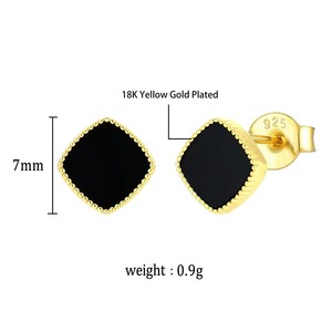 <span class=keywords><strong>XLOVE</strong></span> Nouvelle Tendance Boucles d'oreilles clous en Agate Noire Carrée Plaqué Or S925 pour Femme, Simples et Élégantes - Product Image 6