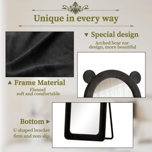 Espejo de suelo con forma de oso cubierto de terciopelo negro, estilo lindo y minimalista, adecuado para dormitorios y salas de estar de niños. - Product Image 4