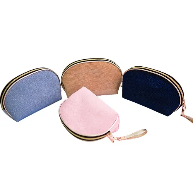 Gold thread shiny half round makeup bag for ladies cosmetic bag