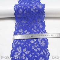 Tissu de dentelle élastique en Spandex bleu 18CM, robe en dentelle extensible en maille fleurie fantaisie