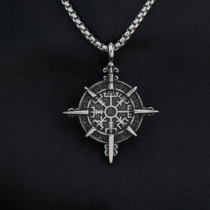 Collar de brújula vikinga, colgante de tridente de runas nórdicas de acero inoxidable, collar de Odín <span class=keywords><strong>para</strong></span> hombre, regalo de talismán <span class=keywords><strong>para</strong></span> él - Product Image 4