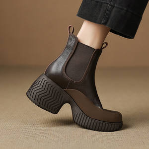 Elegantes Botas Largas Retro para Mujer, Hechas a Mano con Cuero Genuino, Antideslizantes, Impermeables, Duraderas, de Color Sólido, con Punta en Pico, Casuales - Product Image 5