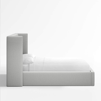 Base de lit moderne pleine grandeur en tissu de lin gris foncé lit carré rembourré pour meubles de chambre à coucher design populaire