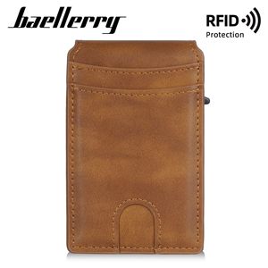 Baelberry Men's Slim PU Card Holder RFID Protection <b>Wallet</b> Business <b>Metal</b> Clip Solid Color Mini Compact Design - Product Image 5